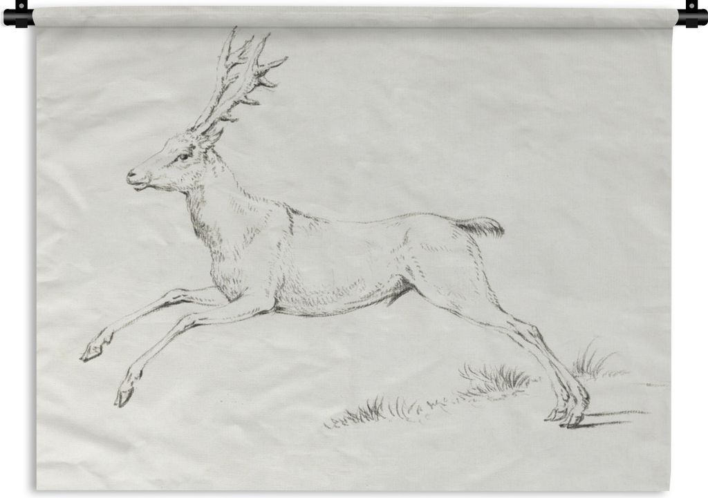 MuchoWow Wandteppich Wandbehang Springende Hirsche, links - Gemälde von Jean Bernard 90x67.5 cm Tapisserie Dekoration Wandtuch - Fototeppich - W...