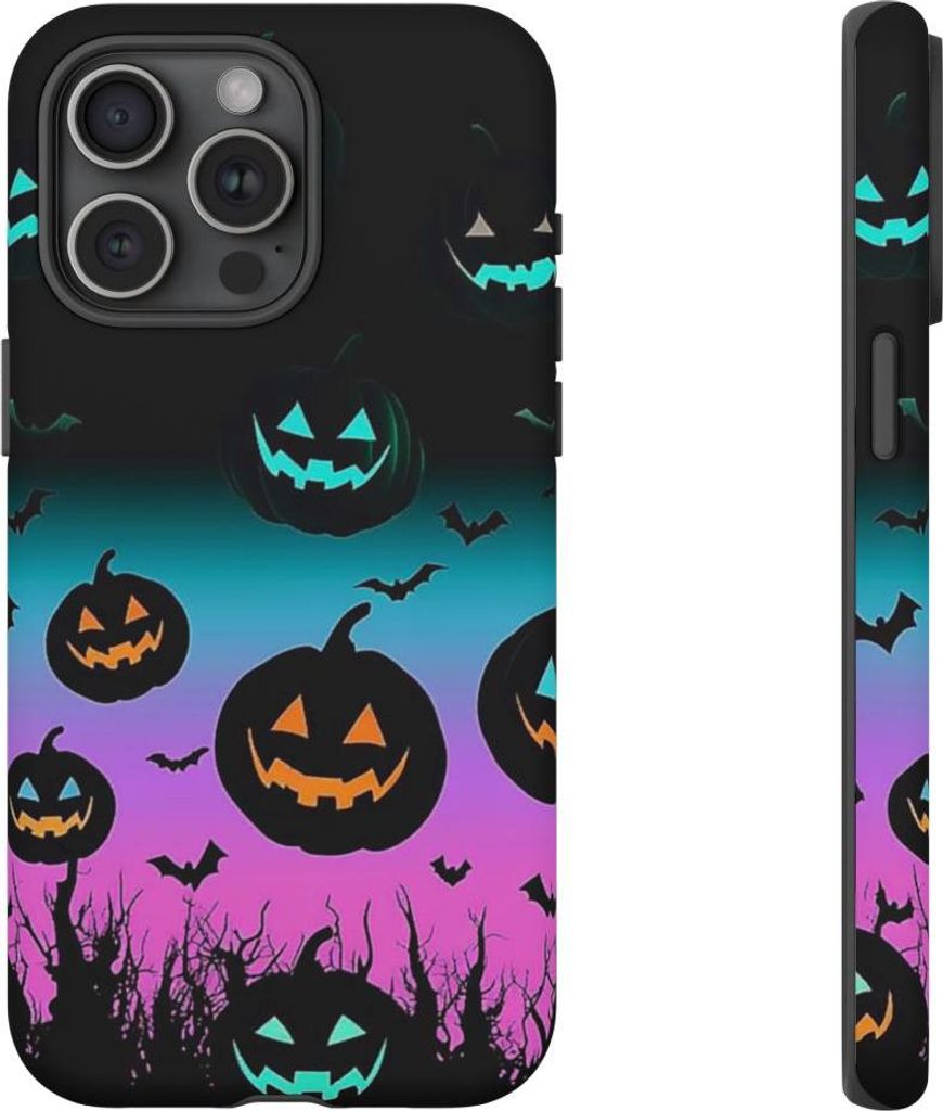 Leuchtende Halloween-Kürbisse und Fledermäuse – Hülle Kompatibel mit iPhone 15 Pro Max