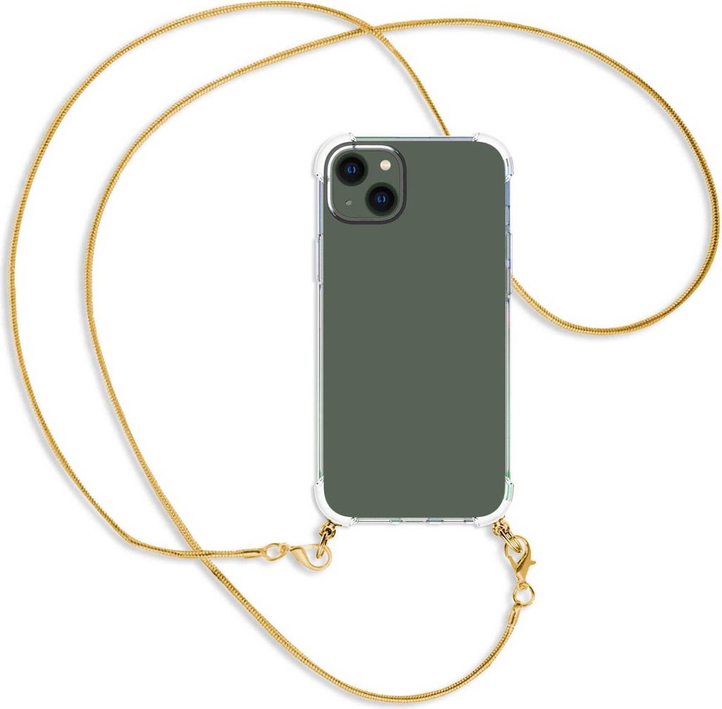 Handykette Backcover-Schutzhülle mit Band (Metall goldfarben) für Apple iPhone 14 Plus (6.7'') - goldfarbene Snake-Kette