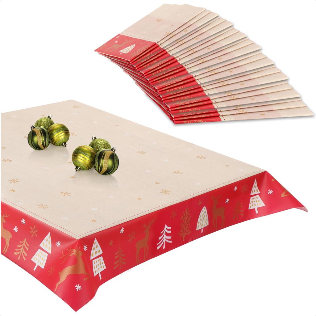 com-four 24x Tischdecke mit Weihnachtsmotiv - Tischtuch abwischbar ca. 80 x 80 cm - festliche Tafelwäsche für Adventskranz, Pyramide - weihnach...
