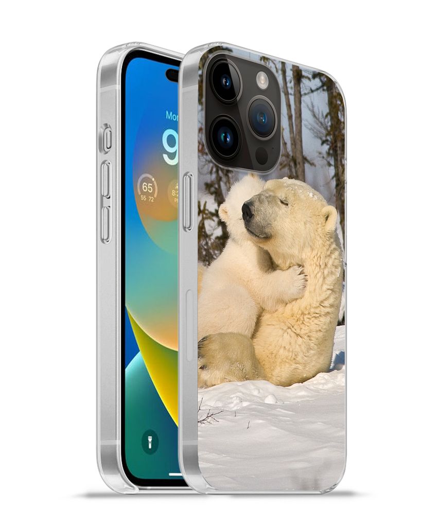 MuchoWow Handyhülle Schutzhülle Hülle für Apple iPhone 14 Pro - Softcase Eisbär - Schnee - Höhle - Jungtier Silikon Softcase Handy Hülle -...