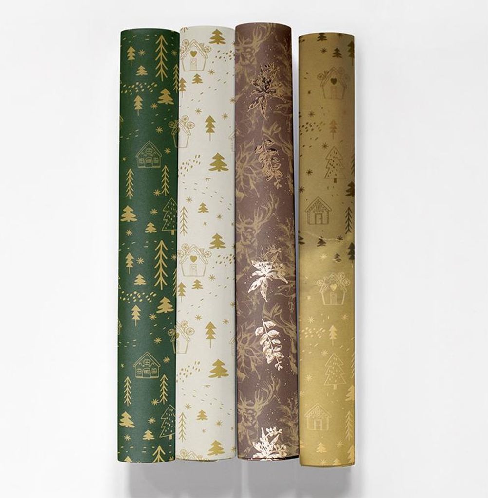 Weihnachtsgeschenkpapier 4 Rollen 1,5mx70cm – Geschenkpapier Cozy X-mas 4er-Pack – Weihnachtsgeschenkpapier – Christmas Geschenkpapier