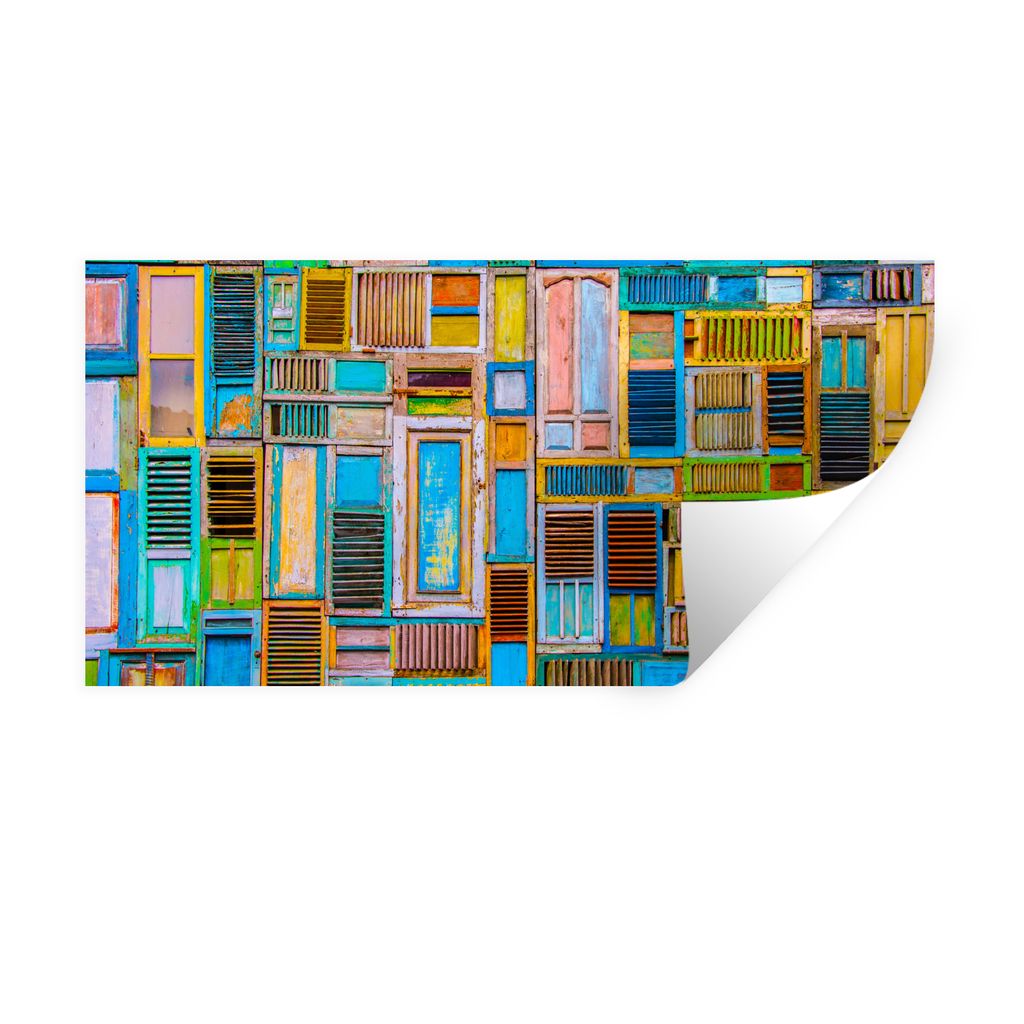 MuchoWow Wandtattoo Wandsticker Wandaufkleber Türen - Blau - Abstrakt - Architektur - Neon 160x80 cm Selbstklebend und Repositionierbar - Sticke...