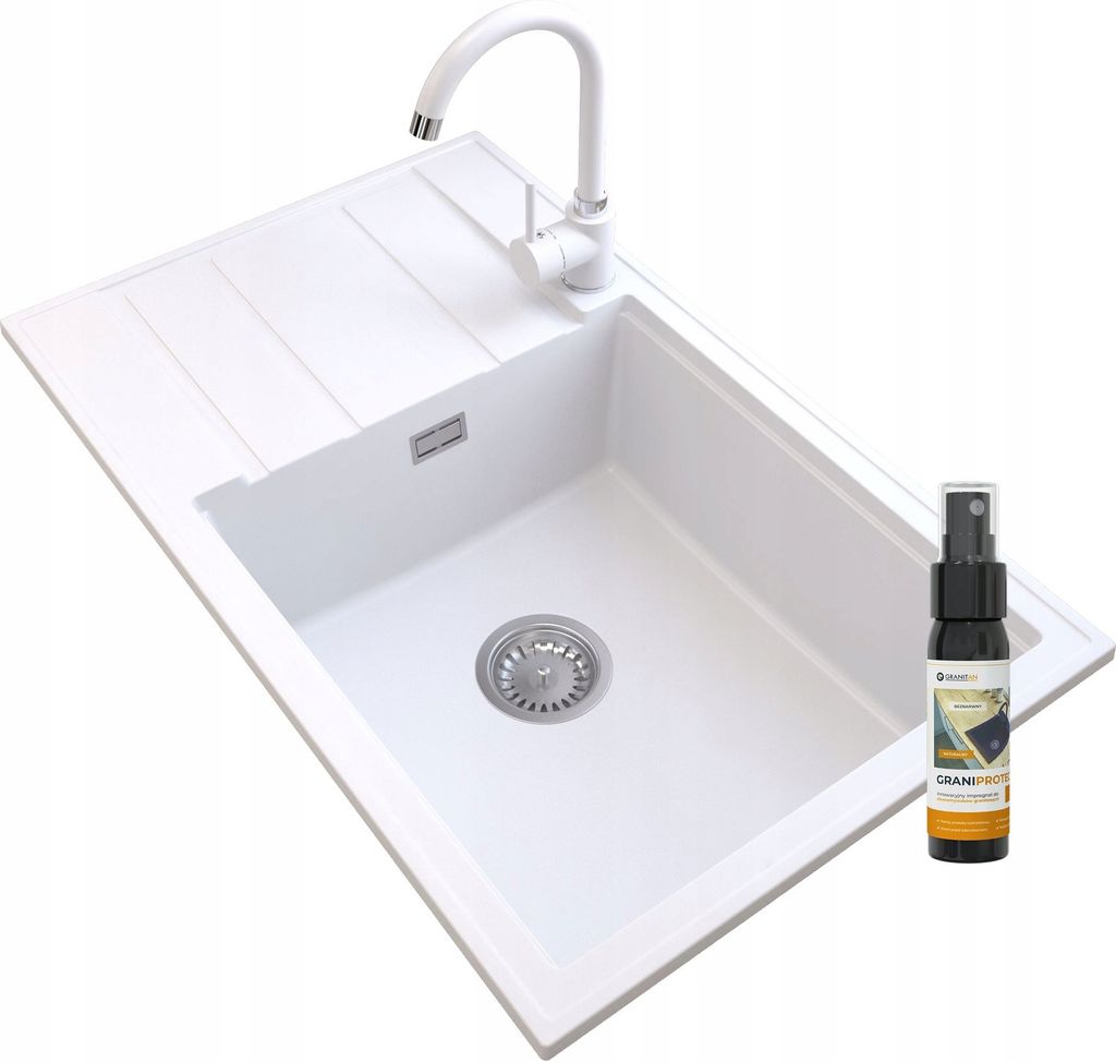 Granitan | Granitspüle LOUIS - Weiß - Einbau mit Abtropffläche - Hochwertige Qualität und modernes Design