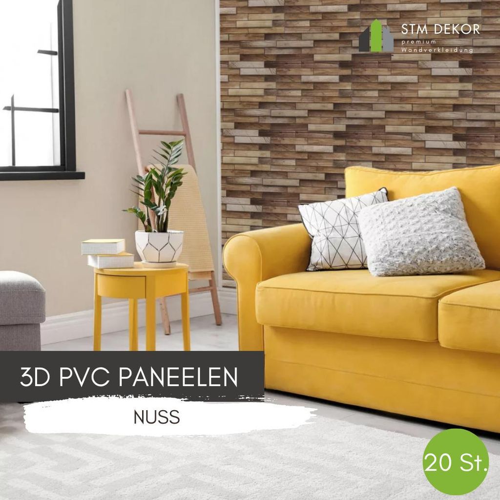 3D-Wandpaneele PVC | Holzoptik | Nuss - 20 Platten - 10 m² | Für Wohnzimmer, Küche & Bad | Einfache DIY-Montage