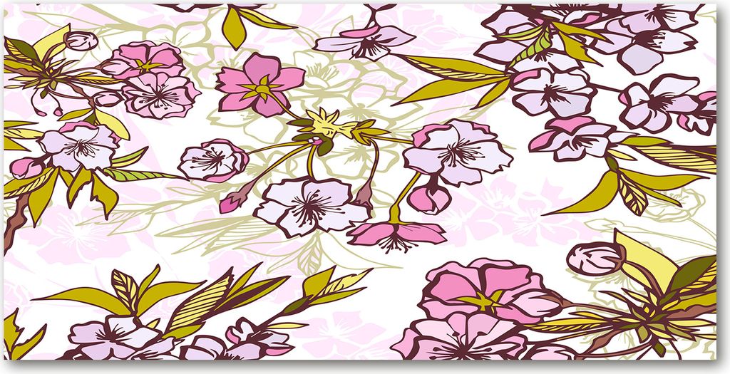 Tulup Glas-Bild - 100x50 -Wandkunst - Wandbild hinter gehärtetem Sicherheitsglas - Blumen & Pflanzen - Kirschblüten - Rosa