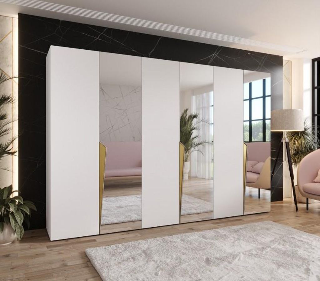Großer Spiegelschrank 300 cm SORAYA 2 - weiß / goldene Griffe