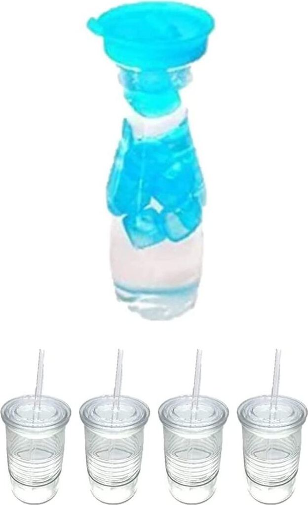 Wespenplage im Garten Party Terrasse Trinkglas mit Glashalm plus Wasserkaraffe, Wasserkaraffe mit Eiswürfel blau