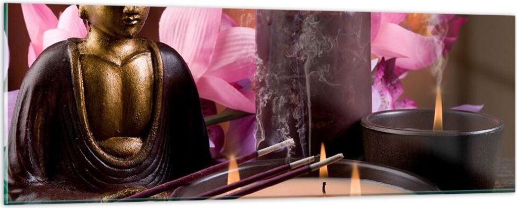 Bilder auf glas - Buddha Kerzen Religion - 90x30cm - Glasbilder - Wandbilder - Kunstdruck - zum Aufhängen bereit - Wanddekoration aus Glas - Glas ...