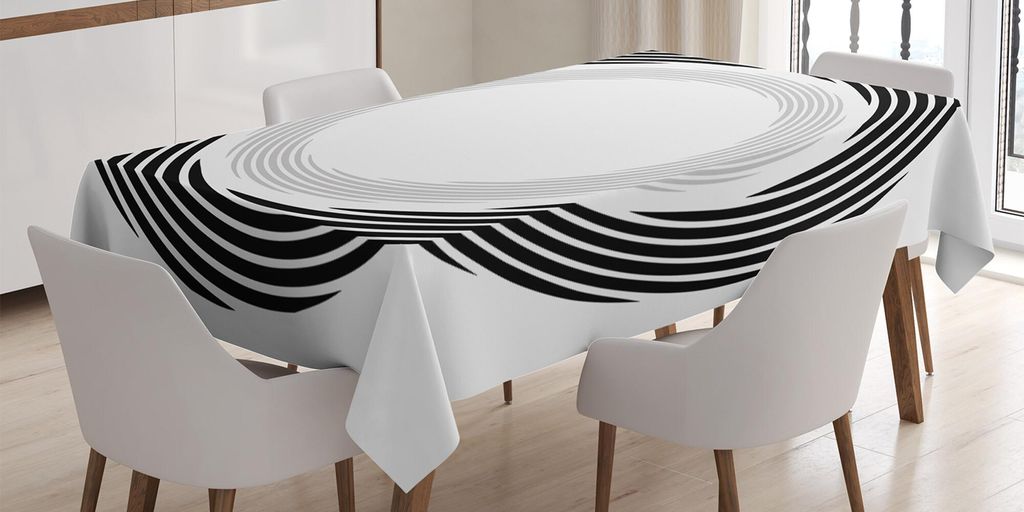 ABAKUHAUS Spiers Tischdecke, Abstraktes Kreiselement mit Interlace Spinning Concentric Rings Simplistic Artwork, 140 x 240 cm, Schwarz
