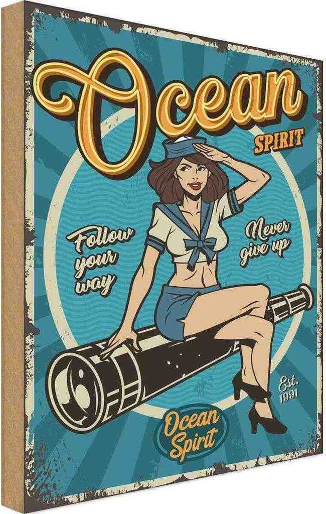 vianmo Holzschild 30x20 cm Pinup Ocean spirit Seefahrt Ozean Pin Up