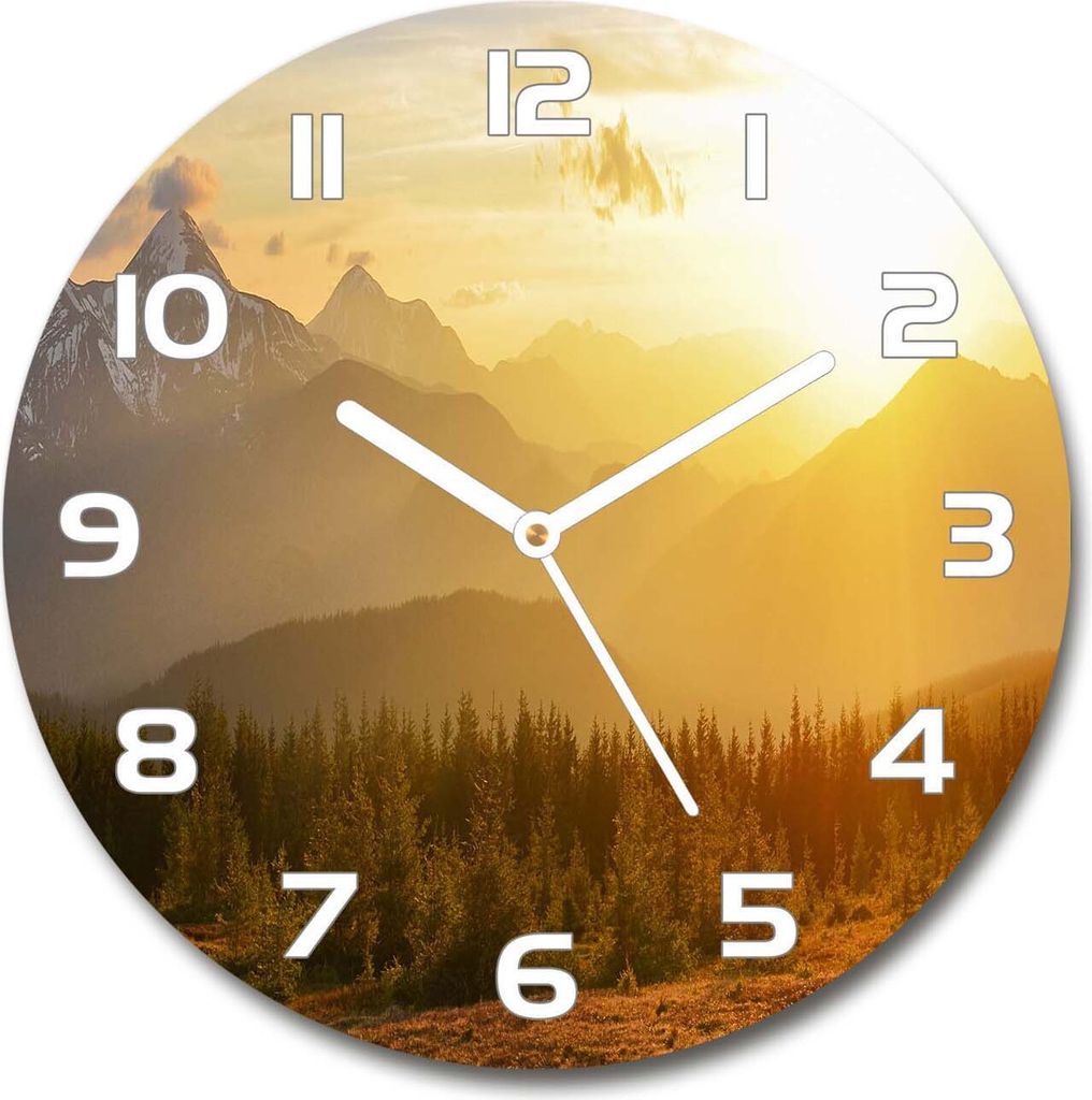 Wanduhr aus Glas 30fi Glasbild Glasuhr Gehärtetes Glas - weisse-zeiger - Sunset mountains