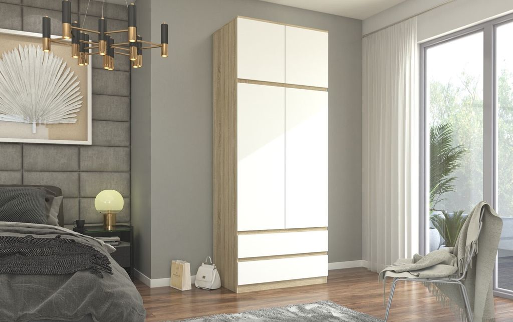 Framire Šatní skříň 90cm + nástavec B-9-N-TIP, béžová/bílá Obrázek produktu 3