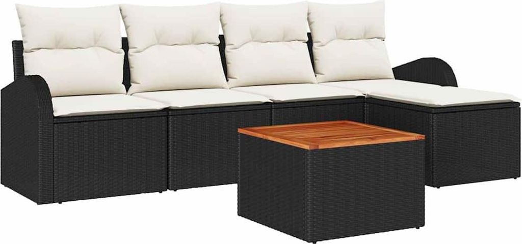 vidaXL Gartensofa-set mit Kissen 6 pcs Schwarz Poly-Rattan