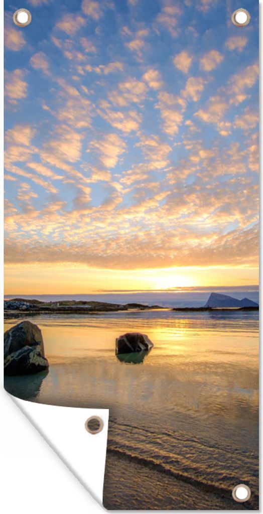 MuchoWow 40x80 cm Outdoor-Poster Gartendeko Sichtschutz Garten Poster für den Garten Strand - Sonne - Wolken