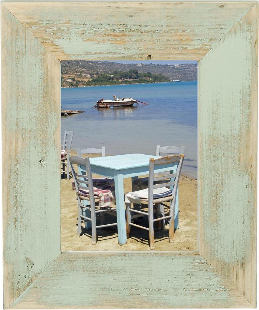 Großer Bilderrahmen 50x70 cm Mint-Türkis aus recyceltem Alt-Holz im Landhausstil
