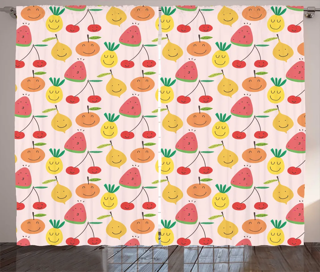 ABAKUHAUS Fruits Rideau rustique motif Cerise Orange 280 x 225 cm