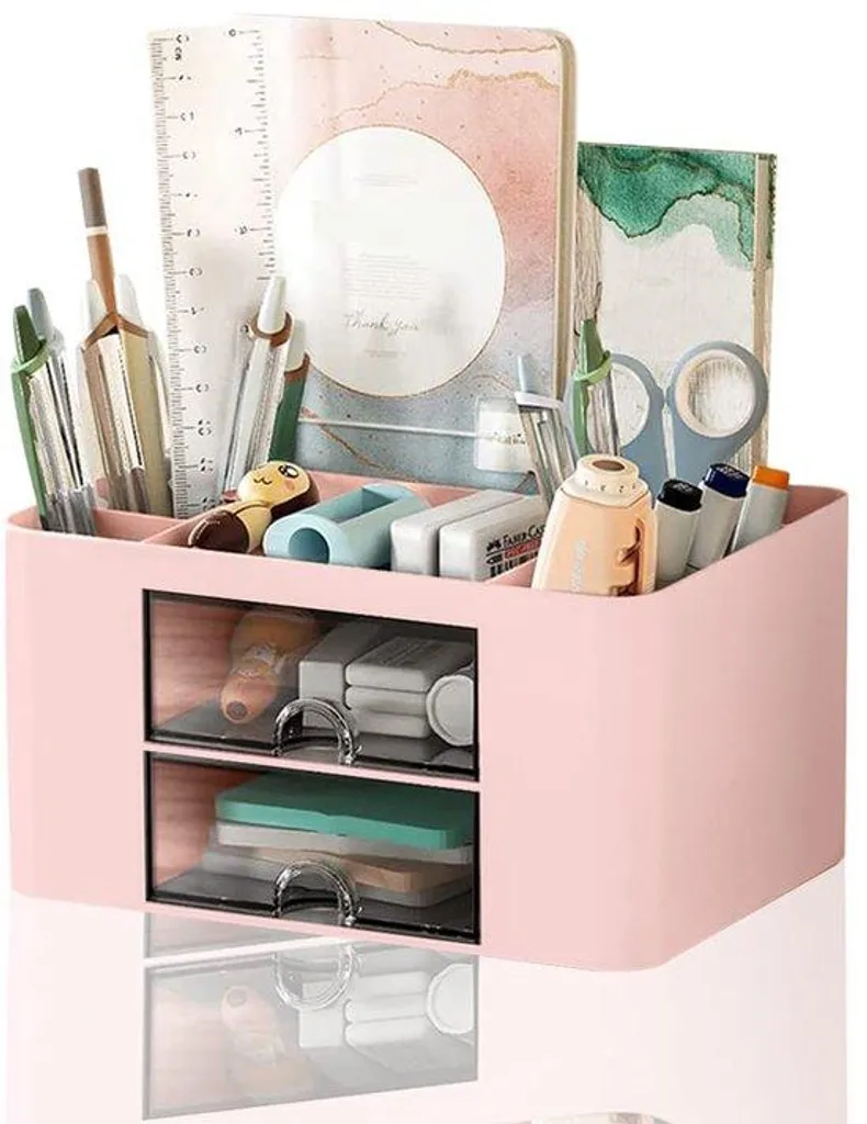 Organiseur de bureau rose à 7 compartiments en plastique haute qualité