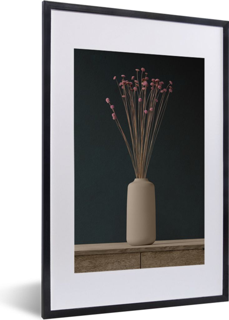 MuchoWow Gerahmtes Poster Vase - Stillleben - Blumen 40x60 cm - Poster mit Schwarzem Bilderrahmen Wandposter Rahmen Foto Bilder - Poster in Rahmen