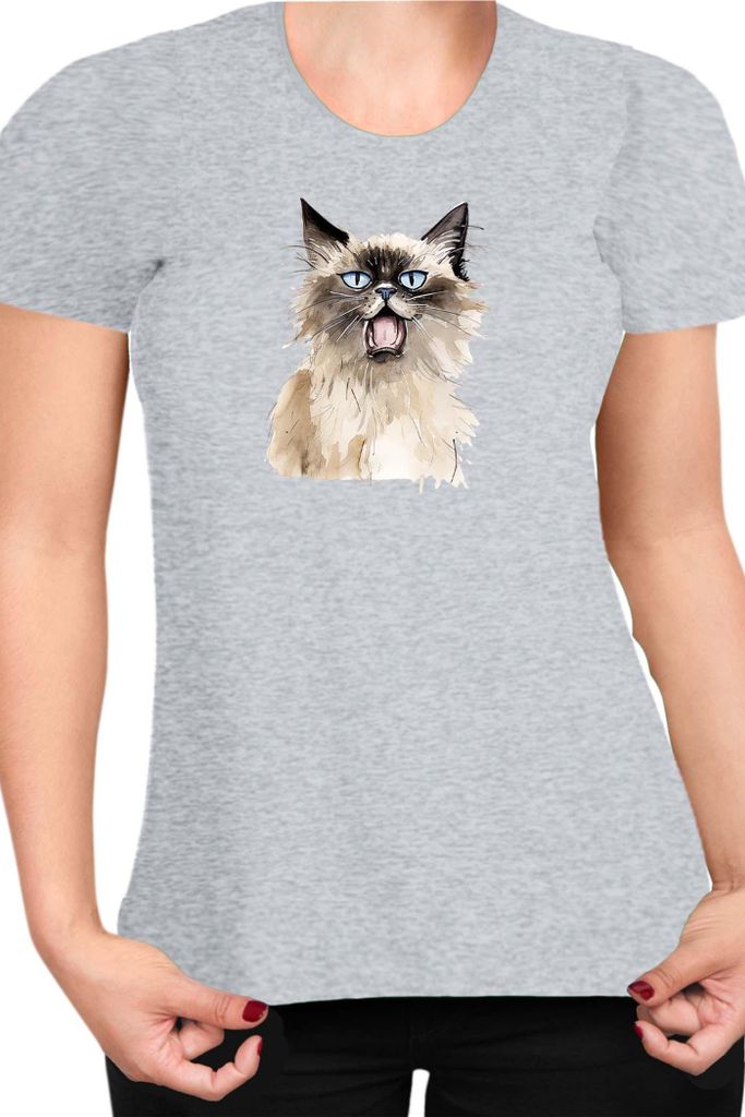 Damen T-Shirt Funny Cats Breeds Birman Cat 013, Lady L / Grau