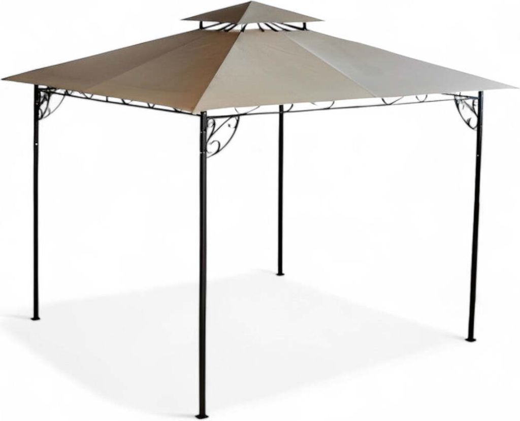 Zierpavillon 300x300xH280 cm anthrazitfarbener Metallrahmen mit beiger winddichter Polyesterabdeckung