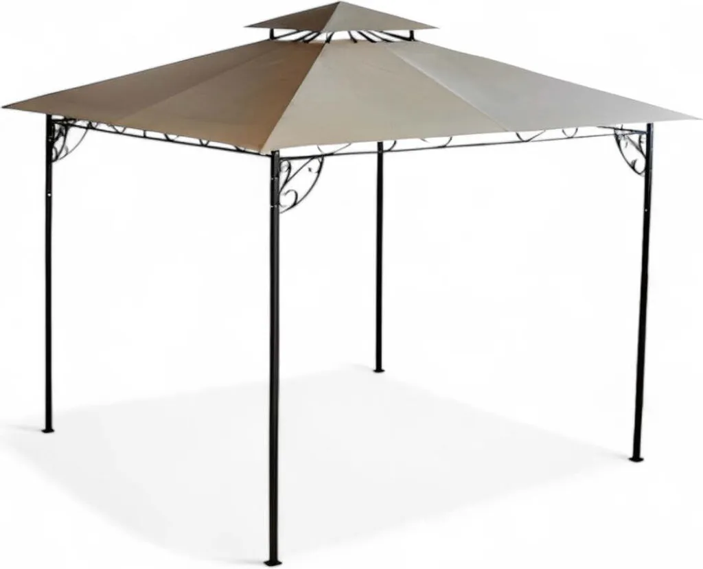 Gloriette de jardin pour ombrage terrasse 3x3m en métal et toile