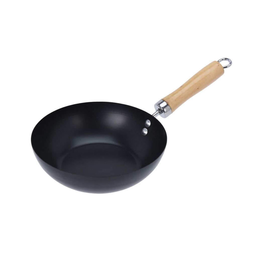 Mini wokpan met houten handvat, diameter 20 cm, stalen Productafbeelding 