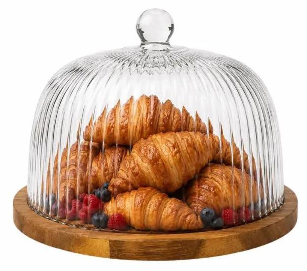 Glashaube mit geripptem Glas und Serviertablett aus Produktbild 