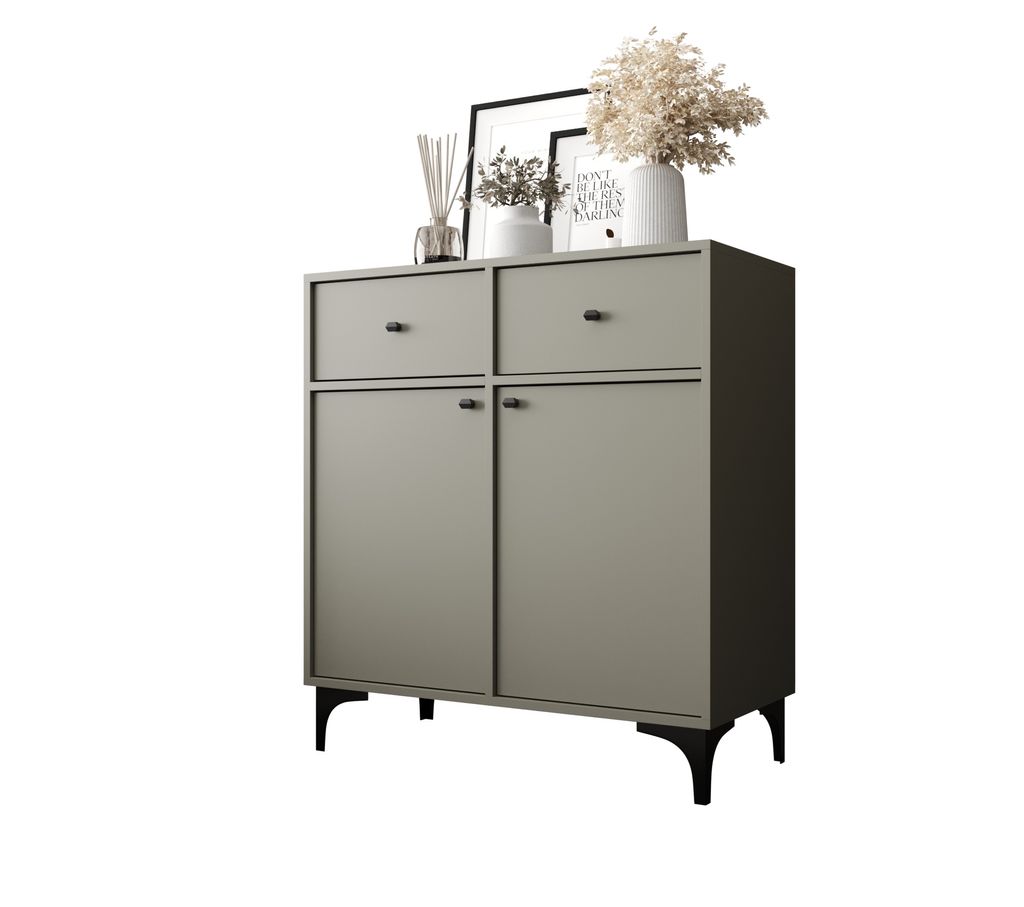 Kommode Kleine 2-türige Olive Schwarz Zubehör LT1-13