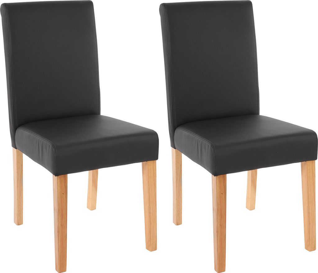 2er-Set Esszimmerstuhl Stuhl Küchenstuhl Littau Kunstleder, schwarz matt, helle Beine