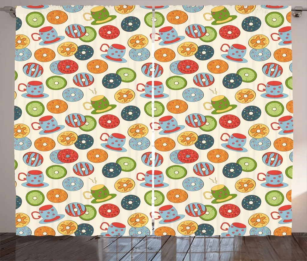 Rideaux de Salon Imprimés Cuisine et Café 280x225 cm avec Accroches