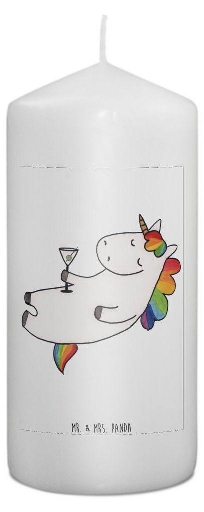 Mr. & Mrs. Panda Stumpenkerze Einhorn Cocktail 15 x 7 cm - Weiß - Geschenk, Einhörner, Erinnerungskerze, Kerze, Sekt, Spruch, Erinnerungslicht, C...