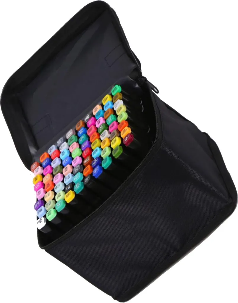 Set de 80 Marqueurs à Alcool Double Pointe avec Sac de Transport Noir