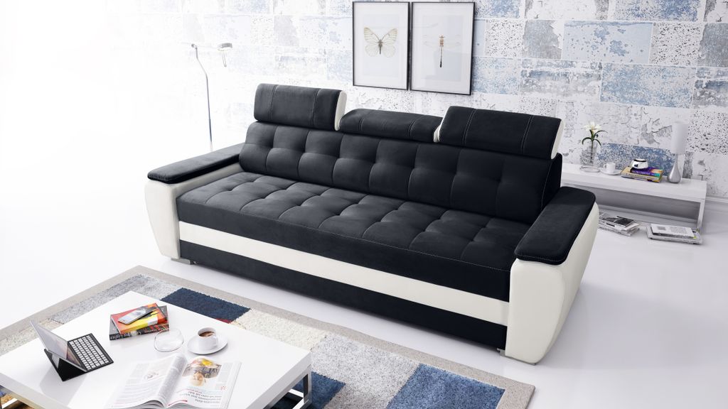 Robin Diana Sofa mit Schlaffunktion ohne Bettkasten 3 Verstellbare Kopfstützen Wohnzimmer-Sofa Schlafsofa Freistehende Couch Schlafcouch Wohnzimme...
