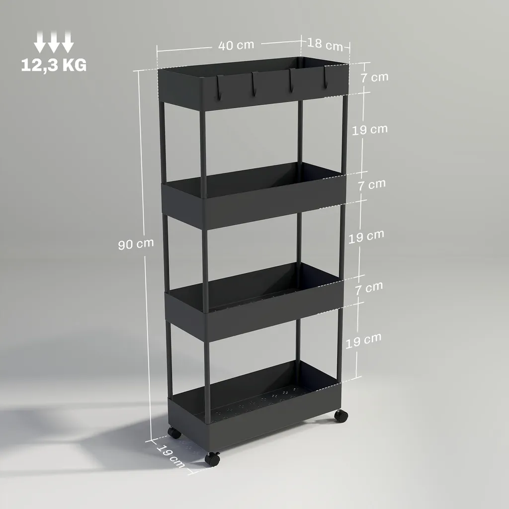 Étagère de rangement à roulettes - Desserte de service multi-usage métal