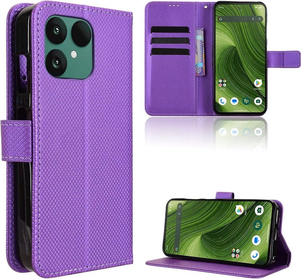 Für Fairphone 6 Diamantstruktur Design Book Wallet Kunstleder Hülle Tasche Lila