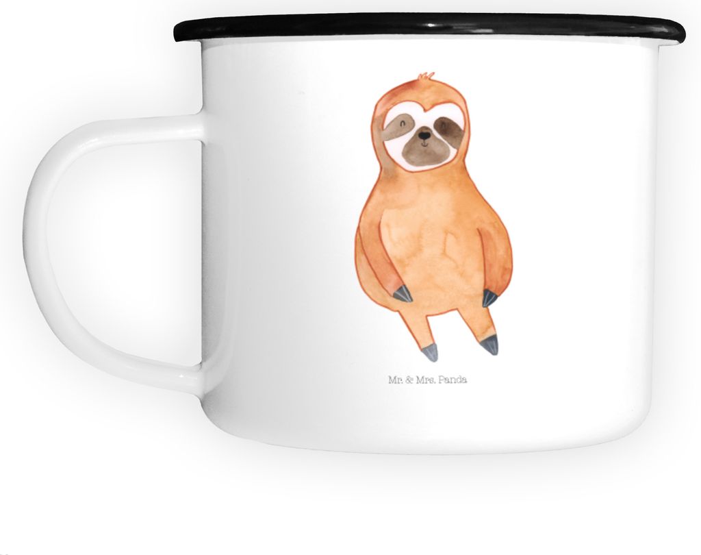 Mr. & Mrs. Panda Teetasse Faultier Zufrieden - Weiß - Geschenk, Happy, Große Tasse, Ruhe, Glücklich, Haferl, Emaille, Glück, Reisebecher, Pott