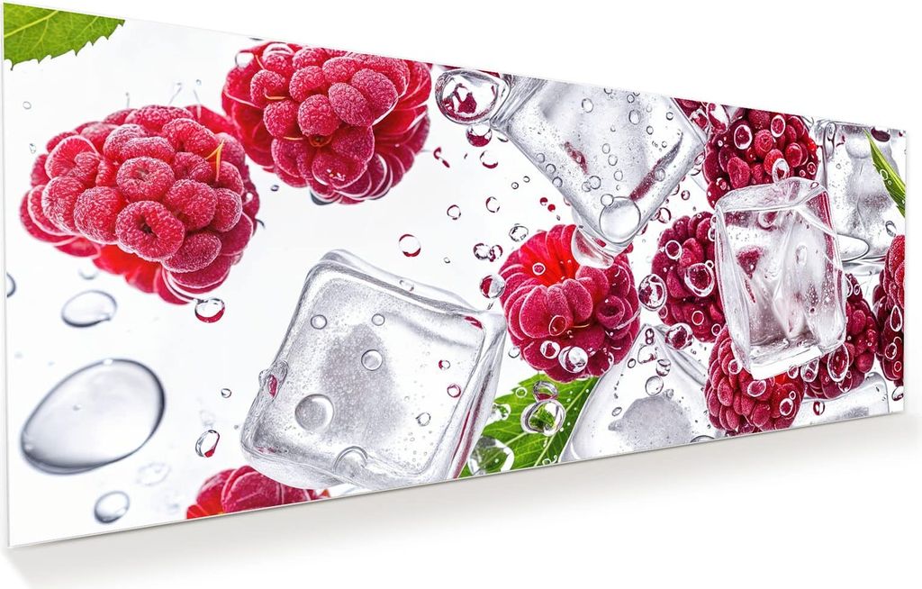 Glasbild 150x60cm in XXL für Wohnzimmer, Schlafzimmer Motiv Himbeereis