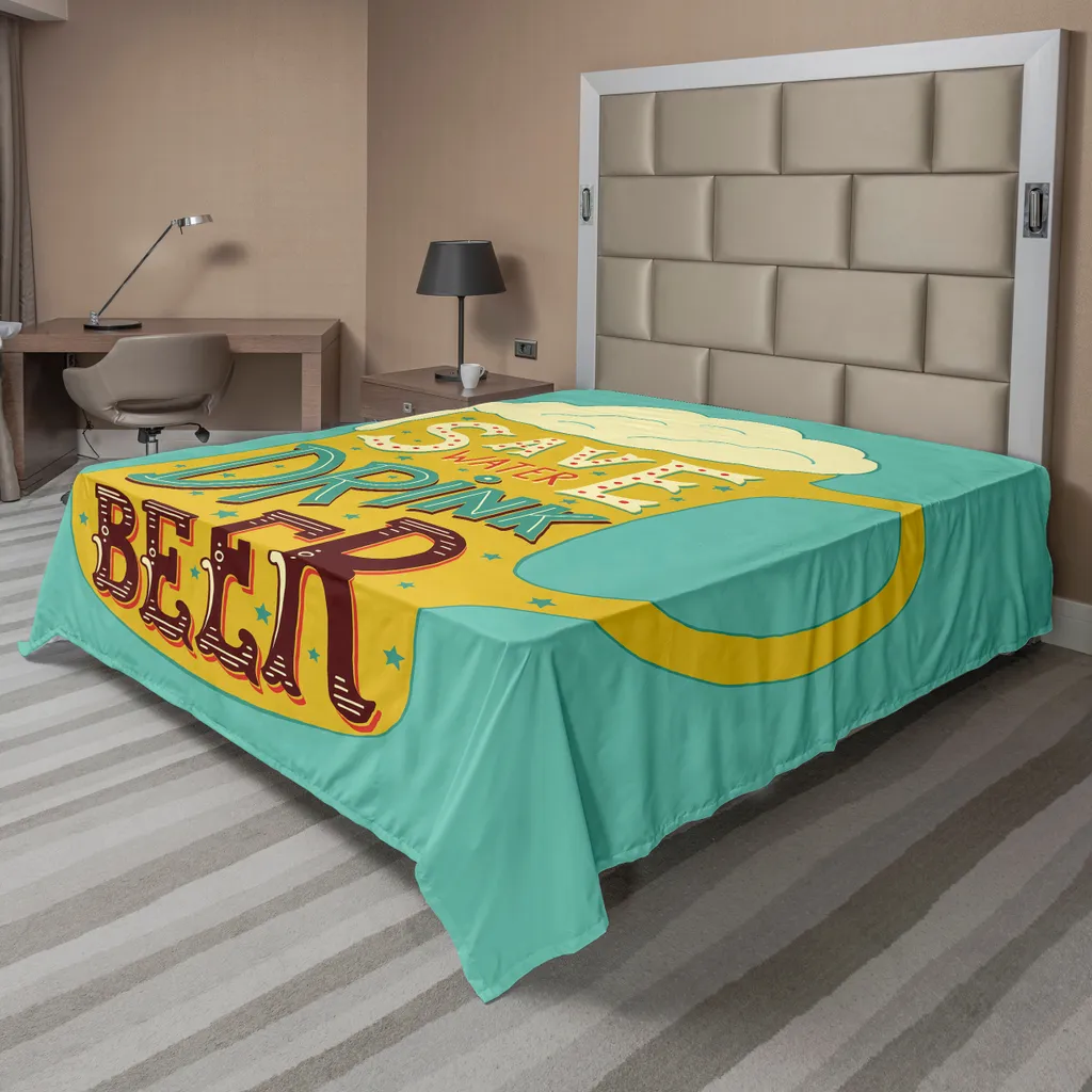 Drap plat ABAKUHAUS rétro bière 275x260 cm blanc imprimé coton