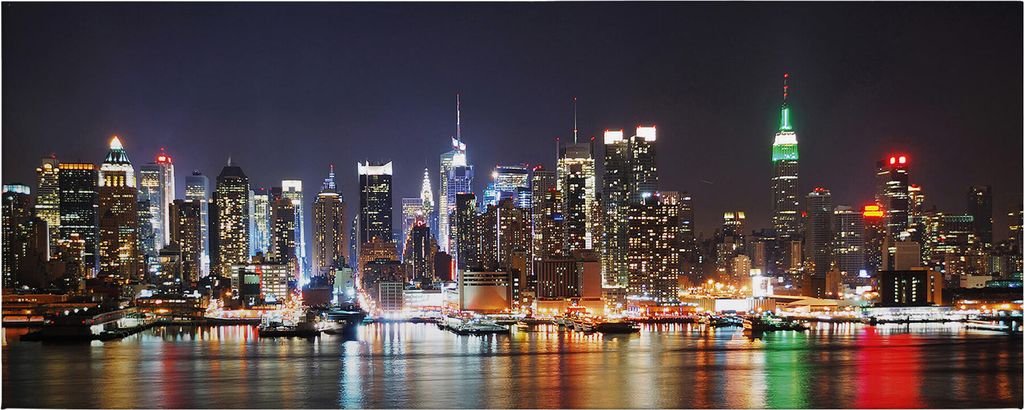 Leinwandbild Sehenswürdigkeiten 40 x 100 cm - Wandbild Blau Braun - Keilrahmen New York Wohnzimmerdeko Wanddeko Wandgemälde