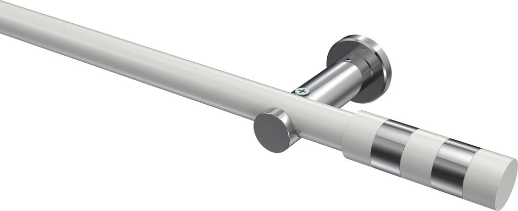 Interdeco Gardinenstange / Vorhangstange Weiß / Chrom, Typ Platon Mavell (Zylinder Bicolor) ohne Ringe, 20 mm Ø 1-läufig, 280 cm