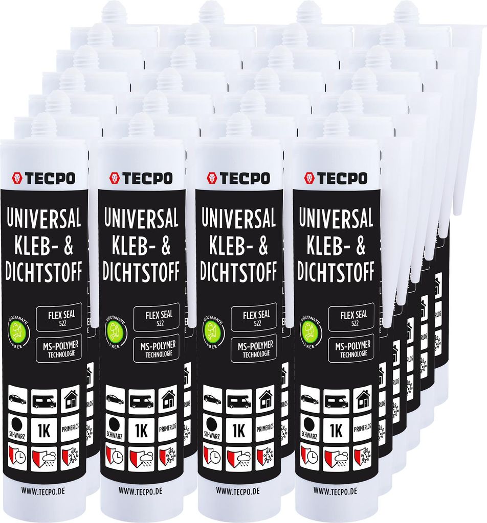 TECPO Universal Kleb- und Dichtstoff SMP Hybrid, 24x 480g Schwarz Flex Seal 522 elastisch, silikonfrei, lösemittelfrei- KFZ Bau Industrie Innen un...