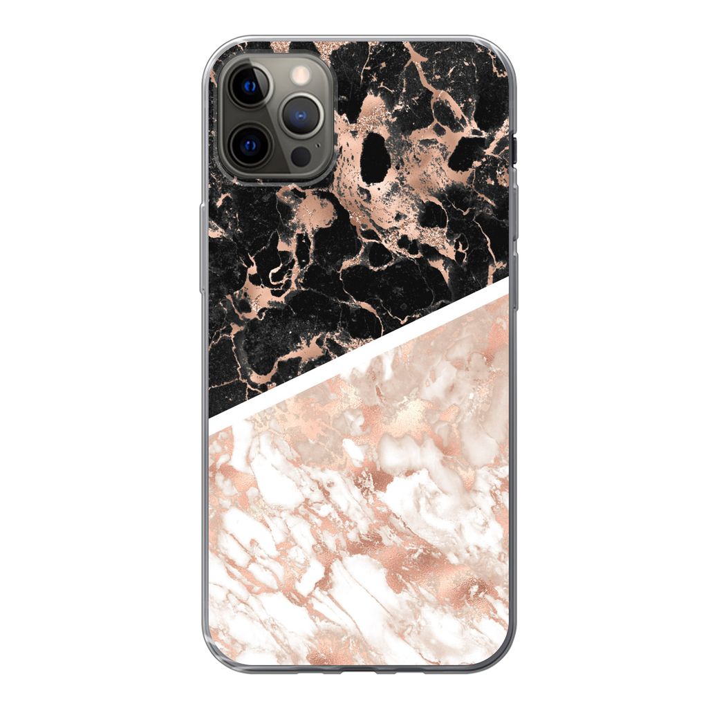 MuchoWow Handyhülle Schutzhülle Hülle für iPhone 13 Pro Max Marmor - Rosa - Weiß - Schwarz Silikon Softcase Handy Hülle - Mobiltelefon