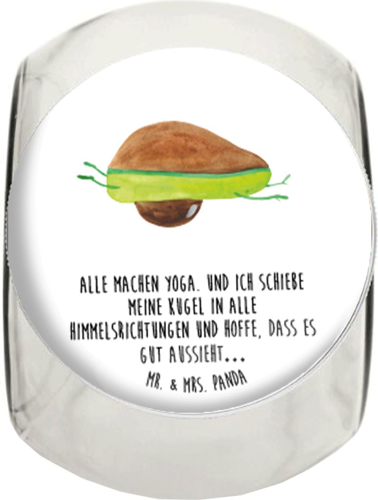 Mr. & Mrs. Panda Bonboniere Avocado Yoga L 870ml - Weiß - Geschenk, keksdose glas, Bauch, Humor, Frischhaltedose, Dekoglas, glasbehälter, Haha, U...