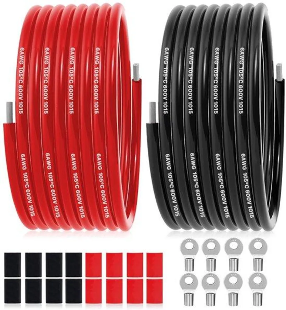 Câble pour installation solaire et batterie 6 AWG 13,5 mm² 20m Noir Rouge