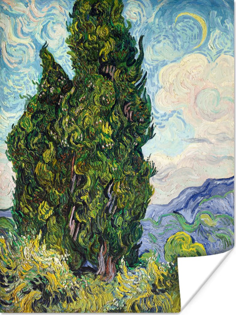 MuchoWow Poster Landschaft mit Zypressen - Vincent van Gogh 30x40 cm - Wandplakat - Poster Kinderzimmer