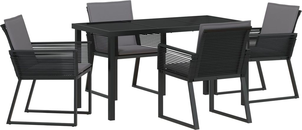 Möbel 5-teiliges Garten-Esszimmer-Set mit Kissen Schwarz Poly-Rattan - Gartenstühle 3379319