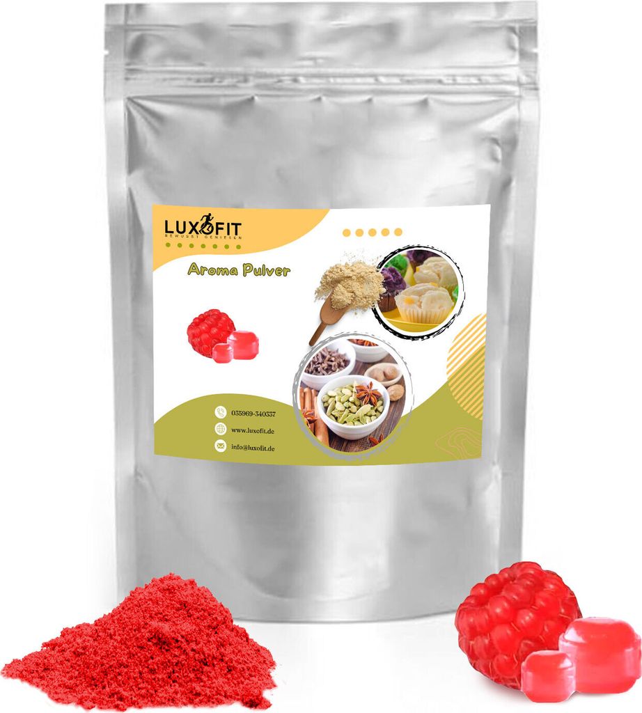 Luxofit Himbeer-Bonbon Aroma-Pulver – Intensives Lebensmittelaroma für Backen, Desserts & Getränke – hochergiebig, vielseitig einsetzbar (200 g)