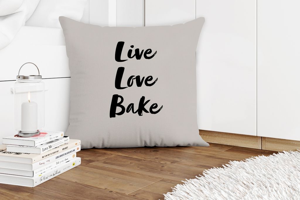 MuchoWow Zierkissen Sofakissen Wohnzimmer Dekokissen 60x60 cm Zitate - Liebe - Leben Liebe Backen - Sprichwörter - Sitzfläche - Foto Polster