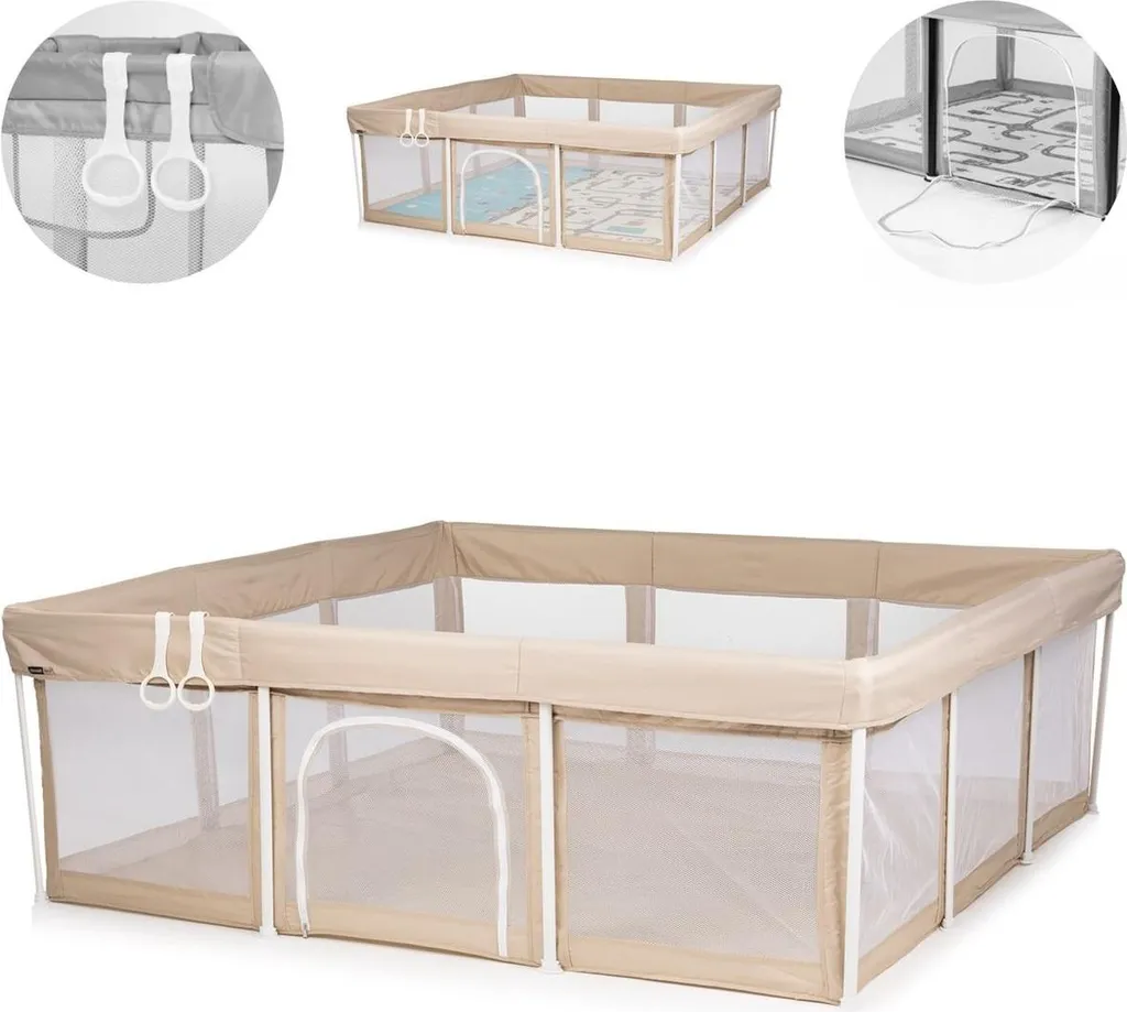 Grand parc bébé 180x180 cm Chipolino Easy pliable beige avec anneaux